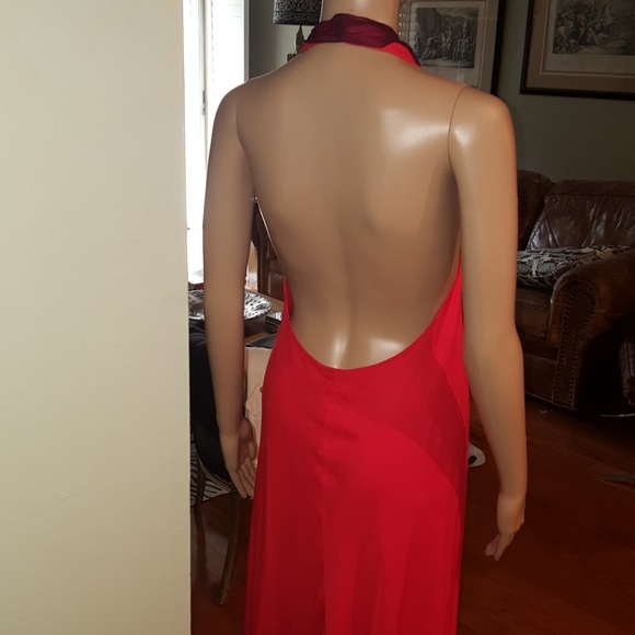 Haute Hippie Red Chiffon Halter Dress M - Picture 5 of 6